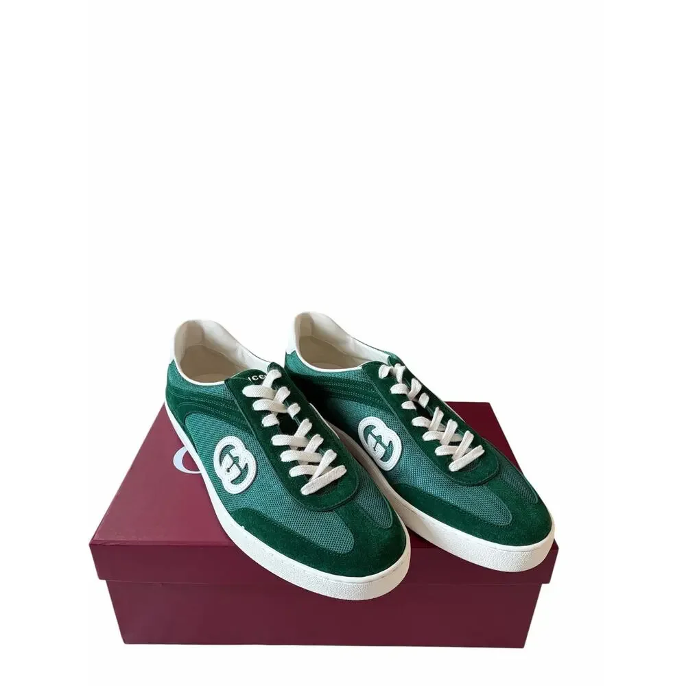 Gucci Mens G74 Interlocking G Sneakers Green Suede Low Top Size 12 US 12.5 New